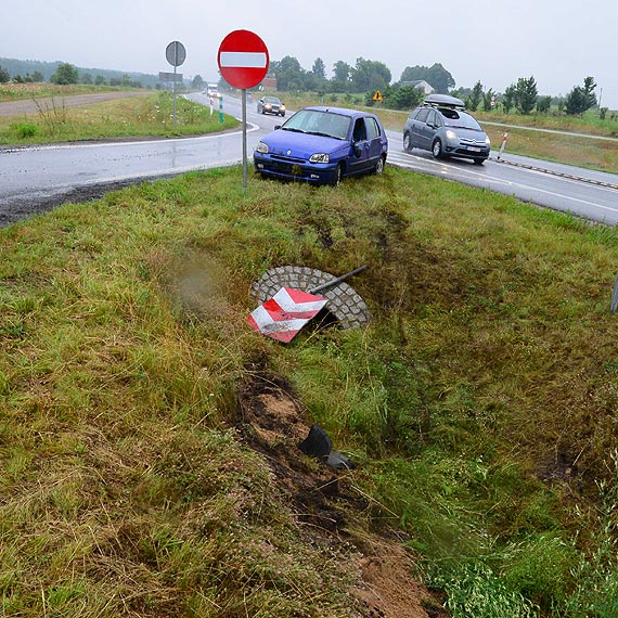 Na krajowej trjce kierowca zjecha do rowu