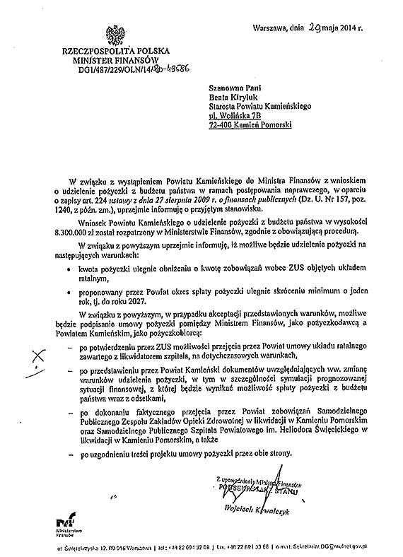 Ministerstwo Finansw czeka na akceptacj warunkw umowy