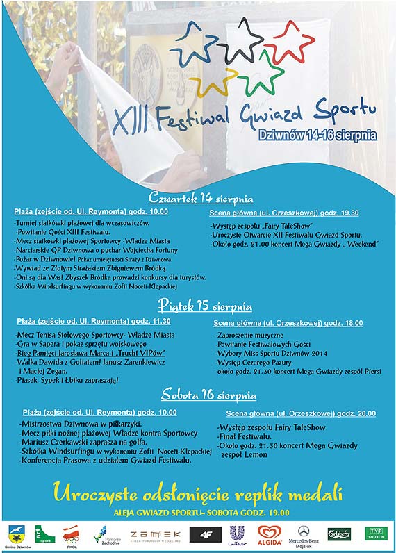 14 - 16 Sierpnia, XIII Festiwal Gwiazd Sportu w Dziwnowie!