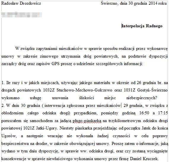 Interpelacja radnego powiatu