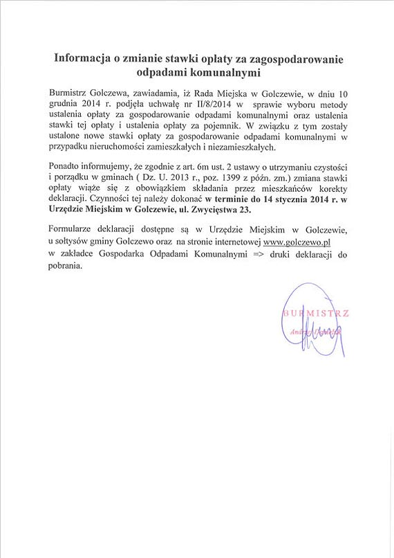 Uwaga nowe stawki opat za gospodarowanie odpadami komunalnymi!