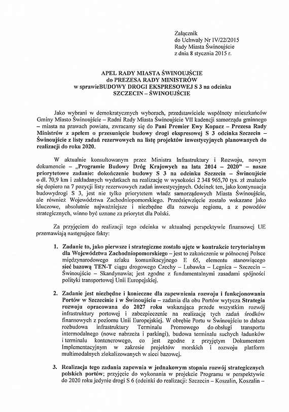 Radni z Międzyzdrojów zwracają się do Ewy Kopacz w sprawie drogi ekspresowej S3