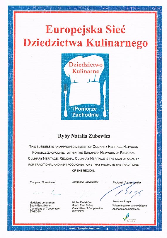 Ryby Zubowicz na Europejskiej Liście Dziedzictwa Kulinarnego