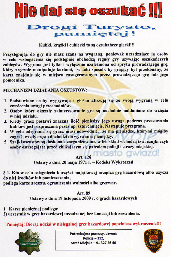 Kubki, krki i cukierki to s oszukacze gierki. Midzyzdrojska policja ostrzega przed kubkarzami 