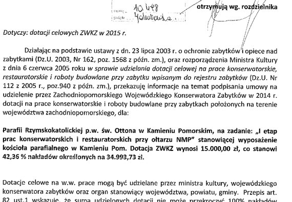 Parafia w. Ottona otrzymaa dofinansowanie