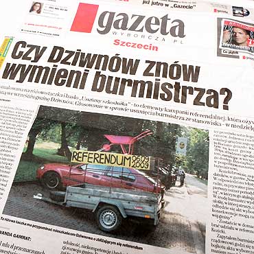 Dziwnw: Rowa taczka ma zachci mieszkacw do udziau w referendum