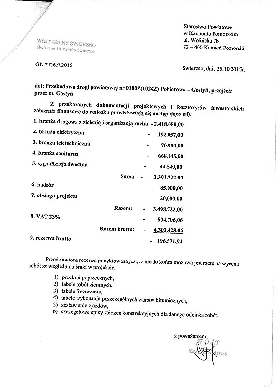 „Po stronie Powiatu leży…” pismem z błędami Wójt Świerzna proponuje współpracę
