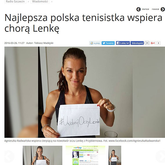 Najlepsza polska tenisistka wspiera chor Lenk