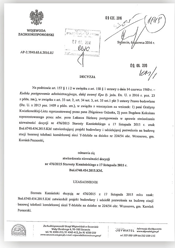 Wojewoda Zachodniopomorski zakoczy spr wok wiey telefonii komrkowej we Wrzosowie 