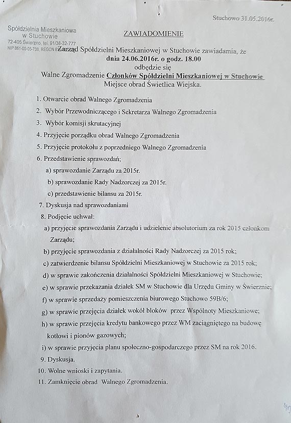 Widmo Spółdzielni Mieszkaniowej w Stuchowie przechodzi do historii?