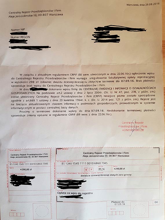 Oszuci wysyaj przedsibiorcom faszywe wezwania do zapaty
