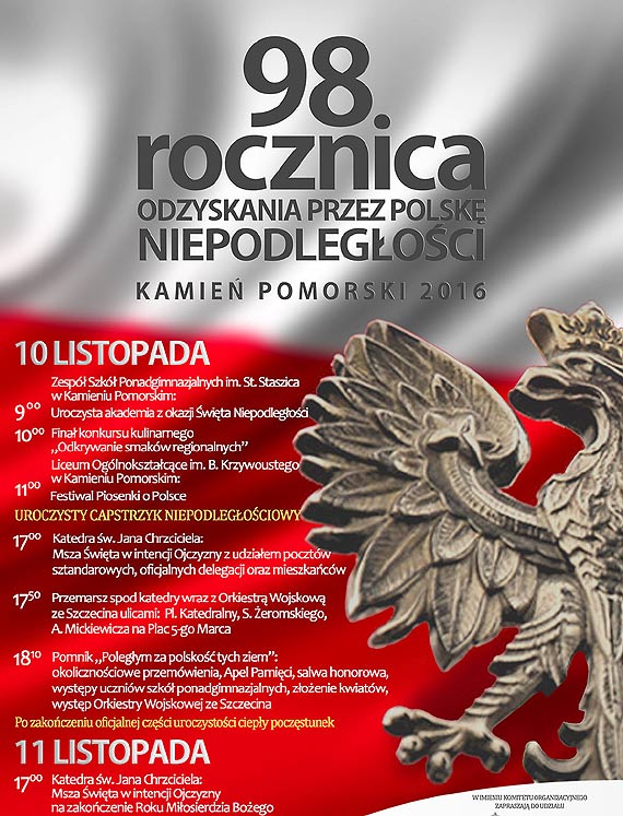 Zapraszamy na obchody 98. Rocznicy Odzyskania przez Polsk Niepodlegoci
