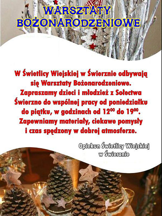 Przyjd na warsztaty boonarodzeniowe w wierznie! 