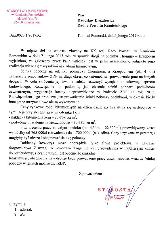 Radny Drozdowicz otrzyma odpowied na wnioski