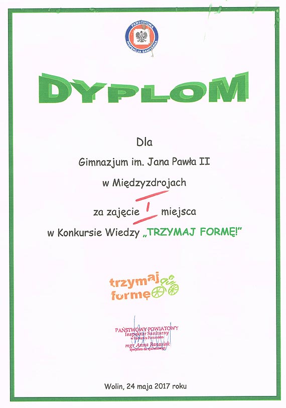 "Trzymaj Formę" i pierwsze miejsce dla naszego gimnazjum w powiecie kamieńskim