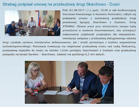 Strabag podpisa umow na przebudow drogi Skarchowo - Dusin