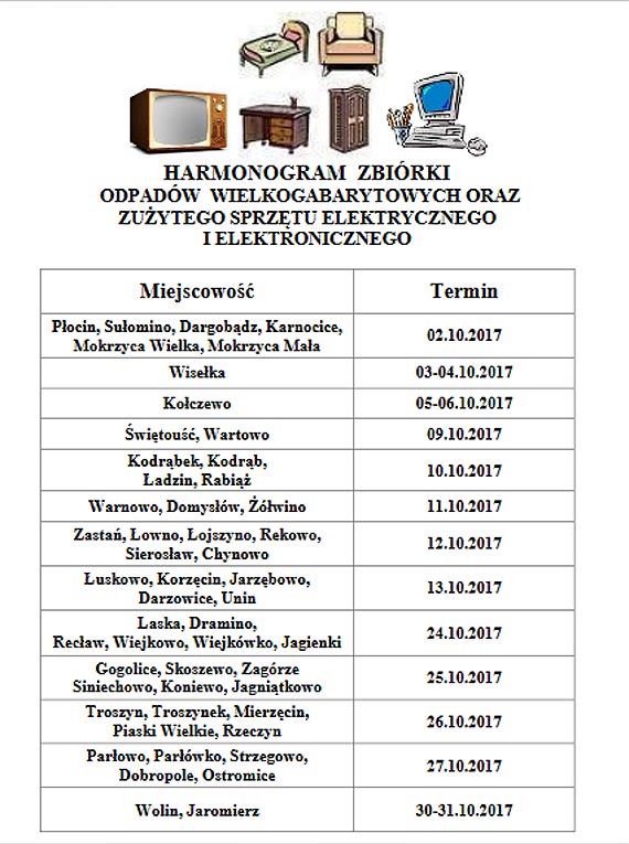 Zbi�rka odpad�w wielkogabarytowych oraz zu�ytego sprz�tu elektrycznego i elektronicznego na terenie Gminy Wolin
