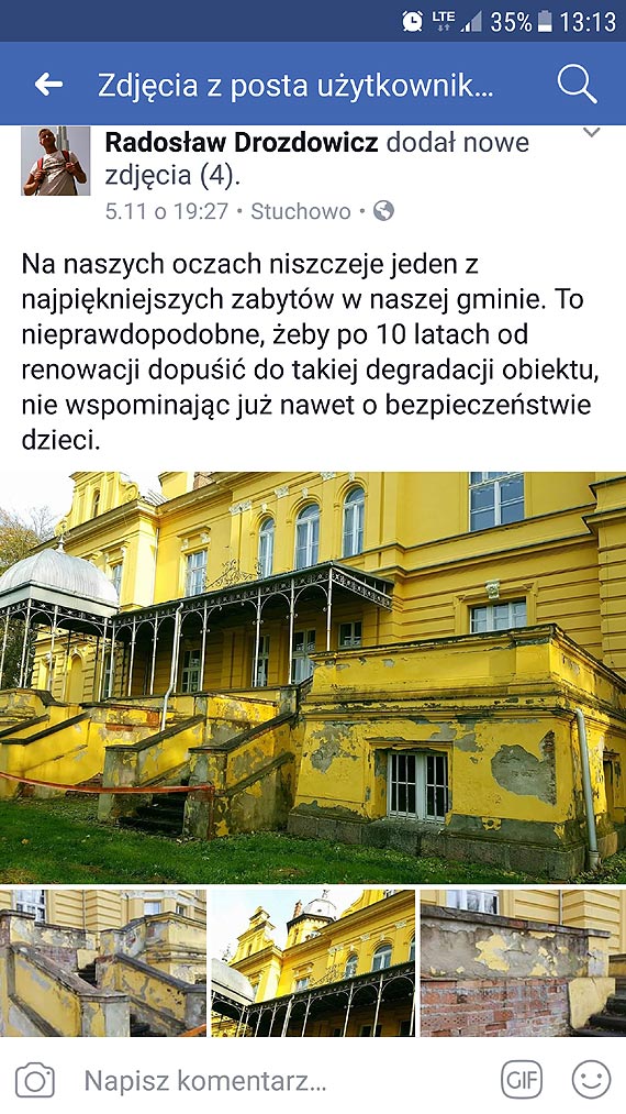 Radny zwraca uwagę na niszczejący pałac w Stuchowie