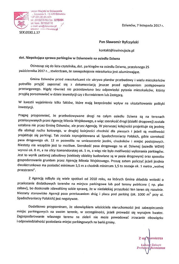 DZIWNÓW Władza odpowiada na listy naszych Czytelników