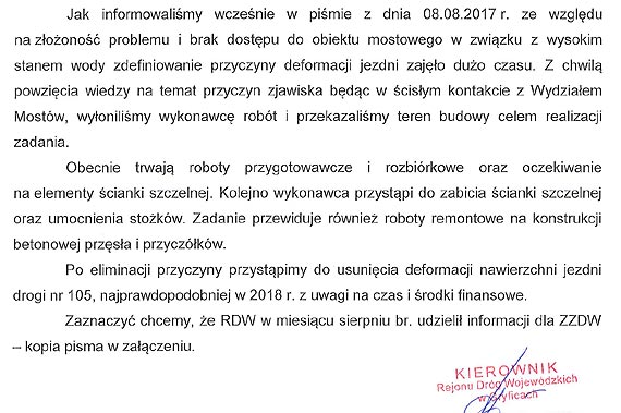 Radny Drozdowicz dosta odpowied w sprawie uszkodzenia mostu w Stuchowie