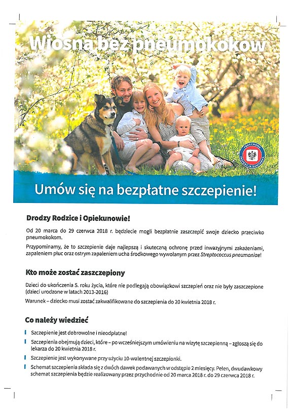 Darmowe szczepienia dla dzieci zrocznikw 2013-2016 przeciwko pneumokokom