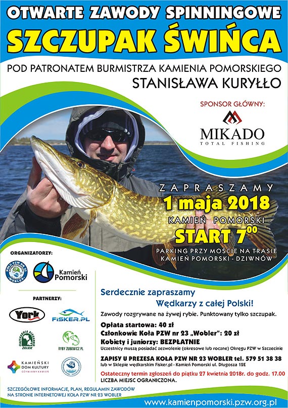 Zapraszamy na Otwarte Zawody Spinningowe „SZCZUPAK WICA” 2018