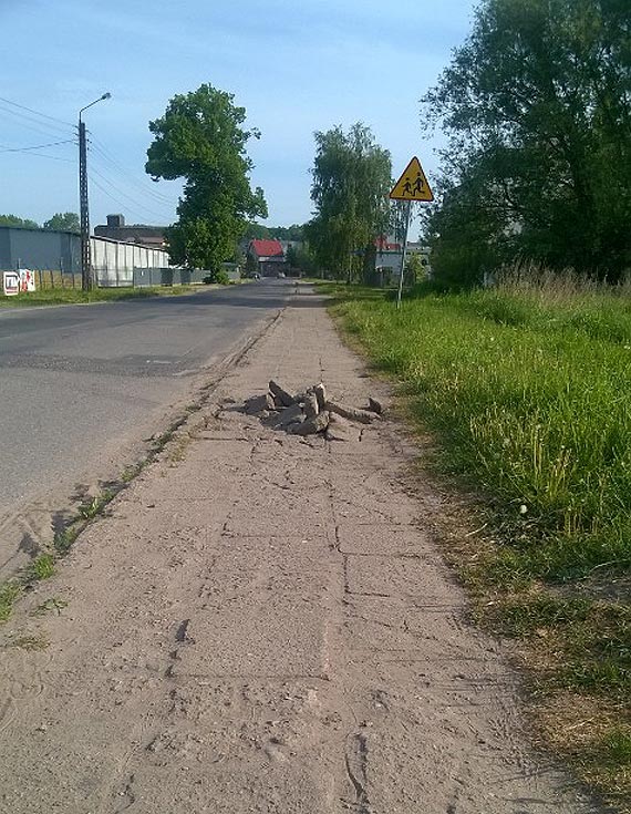 Chodnik nie dla pieszych, jest rozjedony przez tiry
