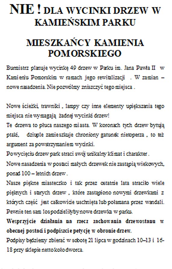 Mieszkańcy Kamienia Pomorskiego nie chcą zmian w wyglądzie parku