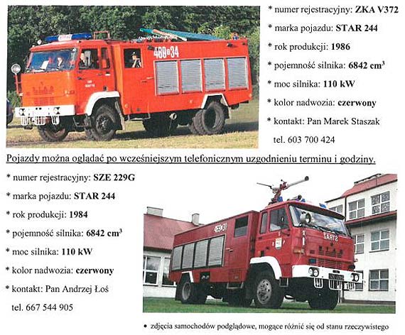 Gmina wierzno sprzedaje dwa samochody poarnicze (specjalne) marki STAR