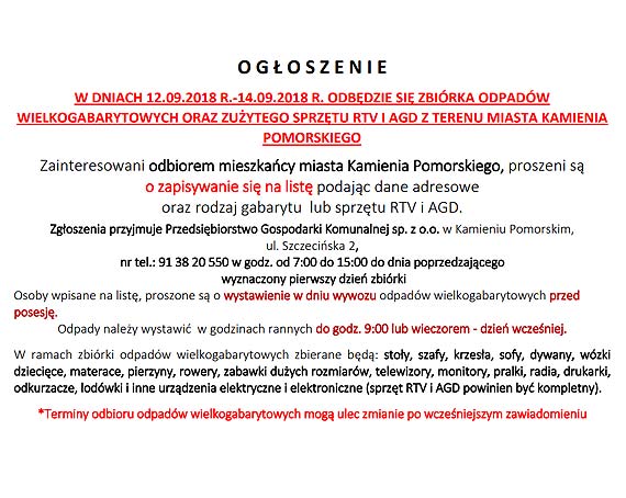Kamie Pomorski - zbirka odpadw wielkogabarytowych
