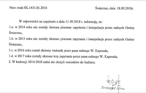 Odpowied wjta wierzna na temat aktywnoci radnych