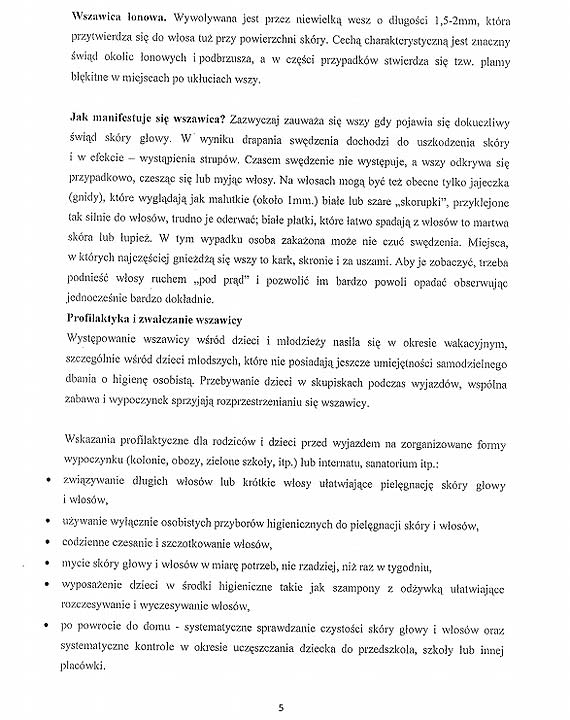 Za walkę z wszawicą w placówkach oświatowych odpowiada ich dyrekcja