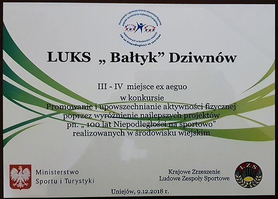 LUKS „Bałtyk” laureatem konkursu MSiT