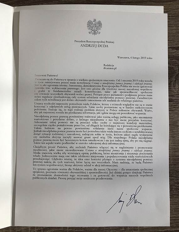 Prezydent Andrzej Duda przesa pismo do redakcji naszego portalu! „-to sprawa niezwykej spoecznej wagi”!