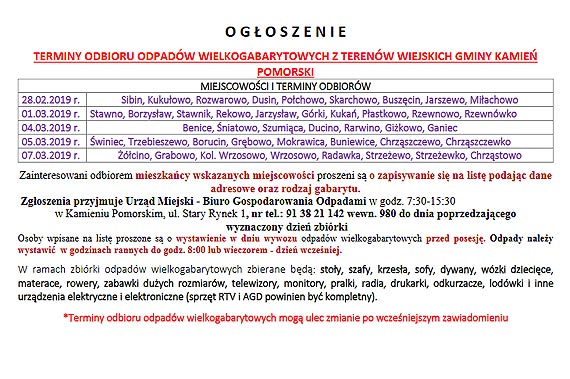 Zbirka odpadw wielkogabarytowych oraz zuytego srztu RTV i AGD z terenu Gminy Kamie Pomorski