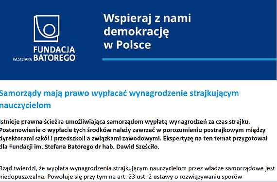 Samorz�dy maj� prawo wyp�aca� wynagrodzenie strajkuj�cym nauczycielom