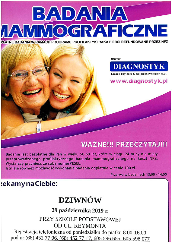 Zaproszenie na badania mammograficzne