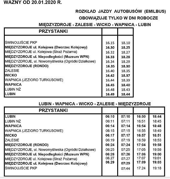 Nowy rozkad autobusw od 20.01.2020 soectwa