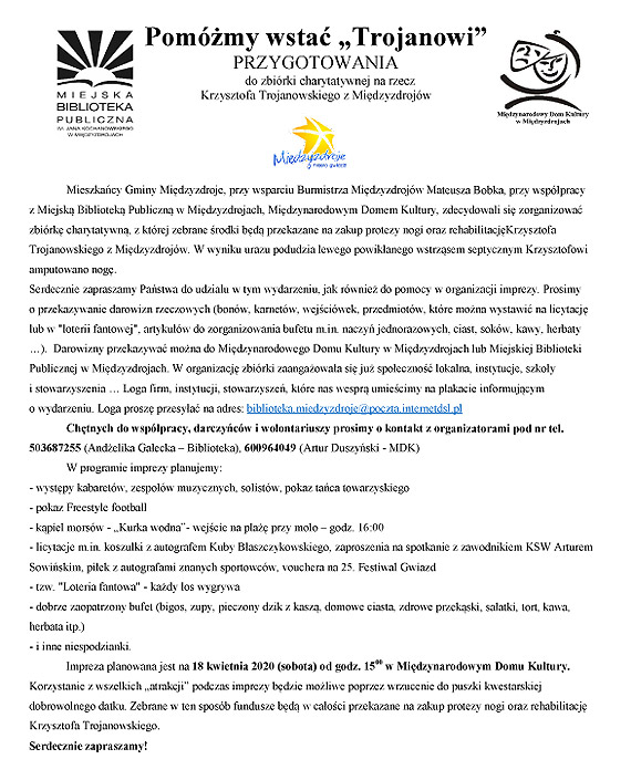 Pom�my wsta� „Trojanowi” PRZYGOTOWANIA do zbi�rki charytatywnej na rzecz Krzysztofa Trojanowskiego z Mi�dzyzdroj�w