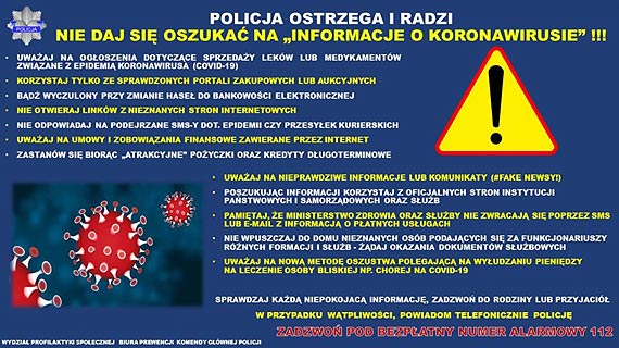 Policja ostrzega i radzi. Nie daj si oszuka na „informacje o koronawirusie”