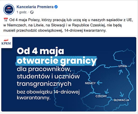 Od 4 maja granice otwarte dla pracownikw, studentw i uczniw