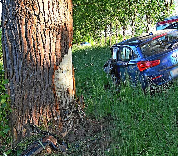 Kierowca BMW uderzy w drzewo. Dwie osoby poszkodowane