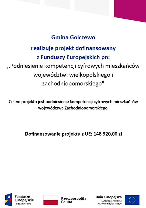 Zapraszamy mieszkańców Gminy Golczewo na bezpłatne szkolenia z zakresu rozwoju kompetencji cyfrowych