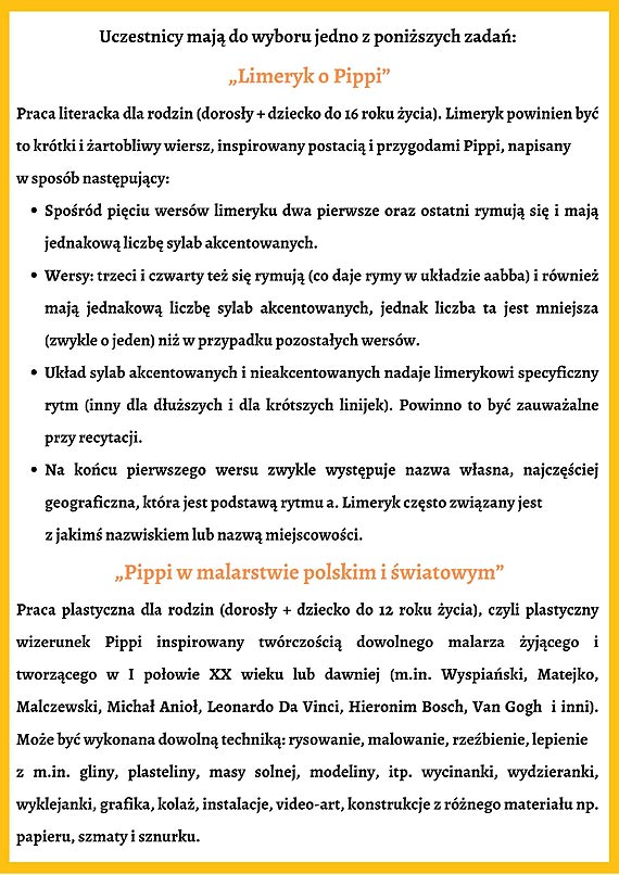 Oglnopolski Konkurs Rodzinny „75. Urodziny, czyli Lato z Pippi”