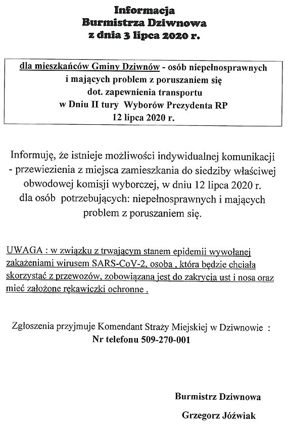 Wybory Prezydenckie 2020 - Dow�z os�b niepe�nosprawnych