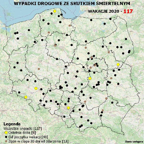 Policyjna Mapa Wypadkw Drogowych ze Skutkiem miertelnym - Wakacje 2020