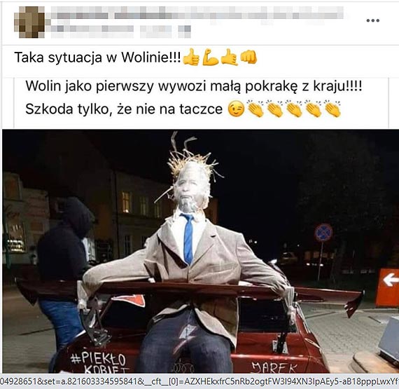 Na strajku kobiet w Wolinie pojawia si kuka z wizerunkiem prezesa