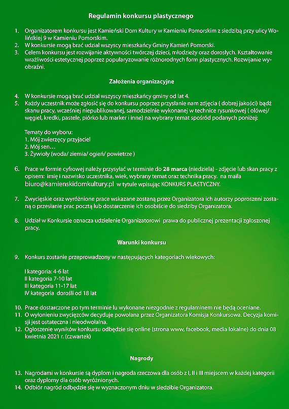 Kamieński Dom Kultury ogłasza KONKURS PLASTYCZNY ONLINE