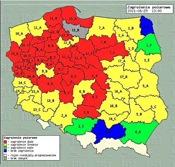  Wysokie i rednie zagroenie poarowe w lasach RDLP Szczecin