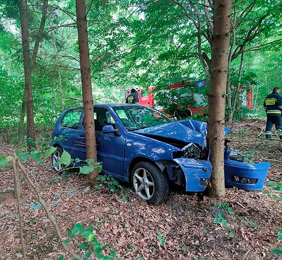 Kierowca volkswagena zjecha do lasu i uderzy w drzewo. Trafi do szpitala